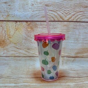 HALLOWEEN Double Wall Plastic‎ Tumbler w/Lid & Straw 16oz Pumpkins Multi-Color